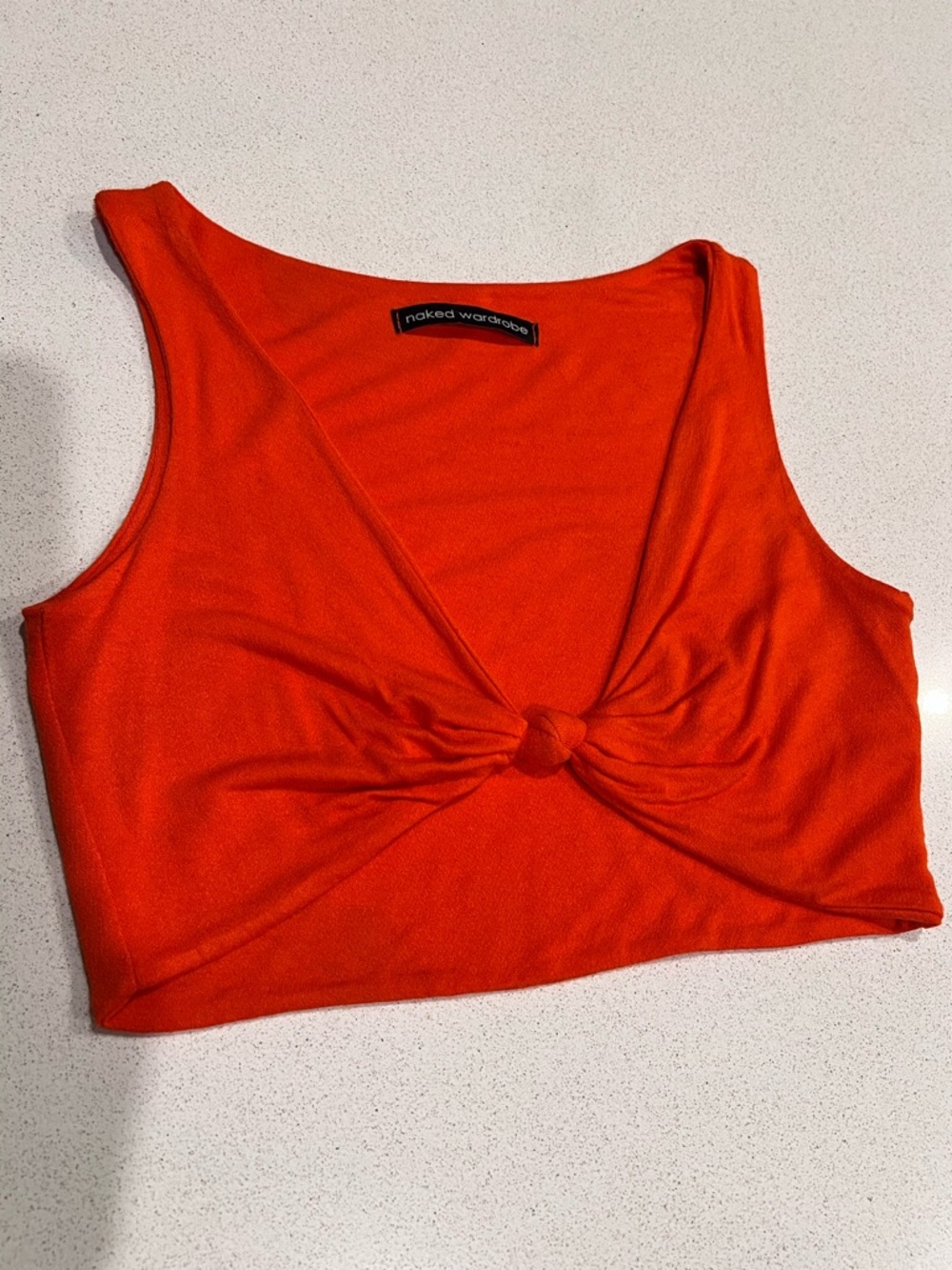 Naked Wardrobe Bright Orange Knot Front Crop Tank Size Large